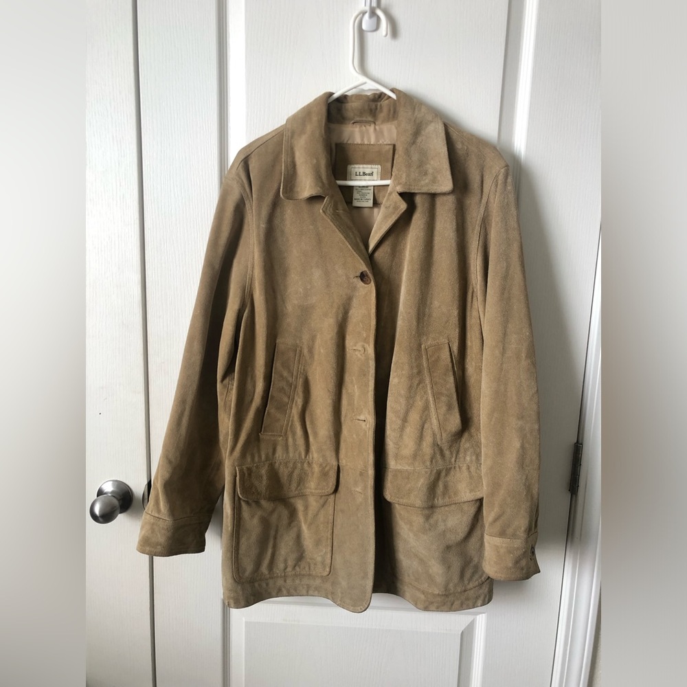 LL Bean Womens tan leather coat, size large
